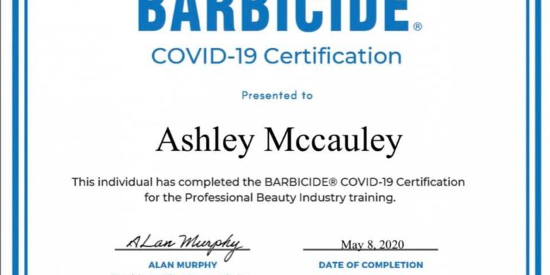 Ashley McCauley Owner and Stylist at Salon Veritas in Downtown Raleigh NC Barbicide COVID-19 Certification